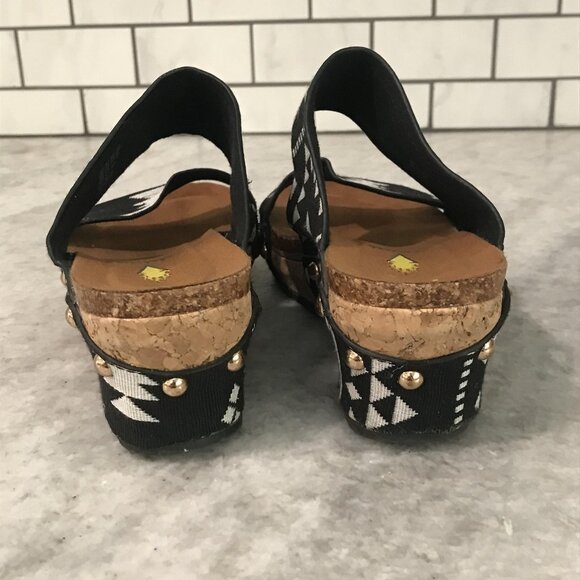 Volatile Sandals Womens Size 6 Black White Aztec Wedge Cork Platform Studded - Picture 4 of 8